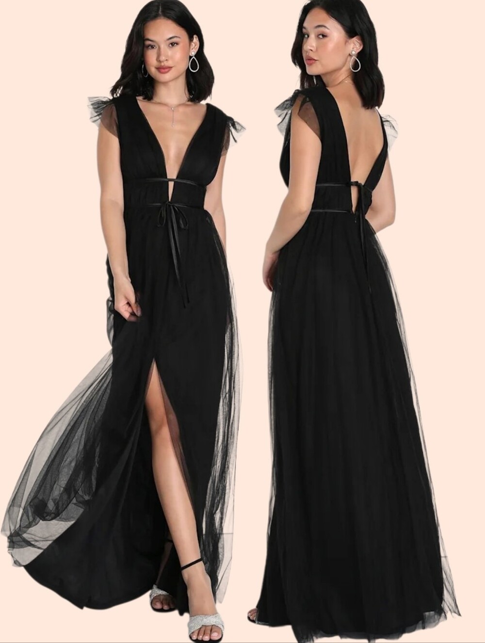 LULUS I'm All Yours Black Tulle Ruffled Maxi Dress - Size XS